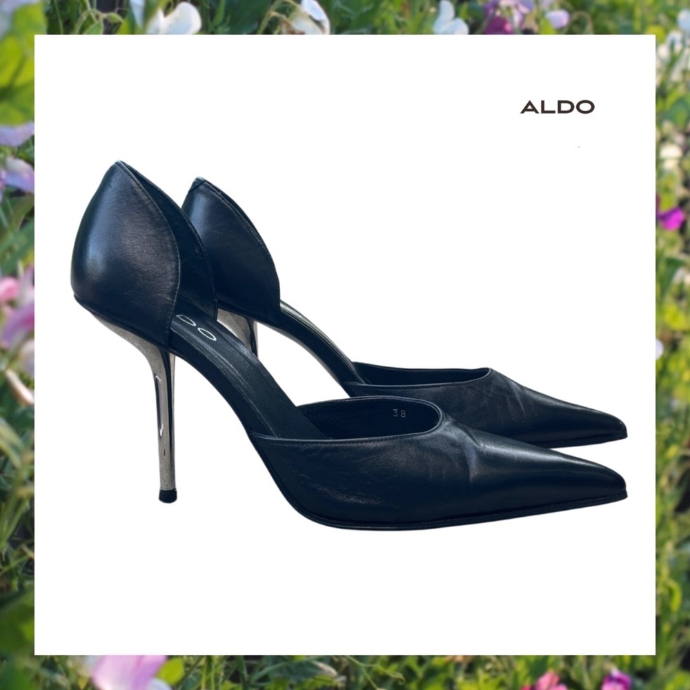 Aldo Black Pointed Heels. Sexy Pumps with Silver Metal Heels. 🔥